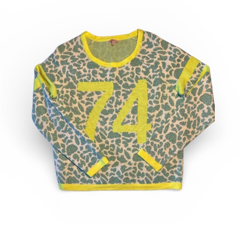 Juicy couture Leopard Print and Neon Green Crewneck Sweater size L Y2K